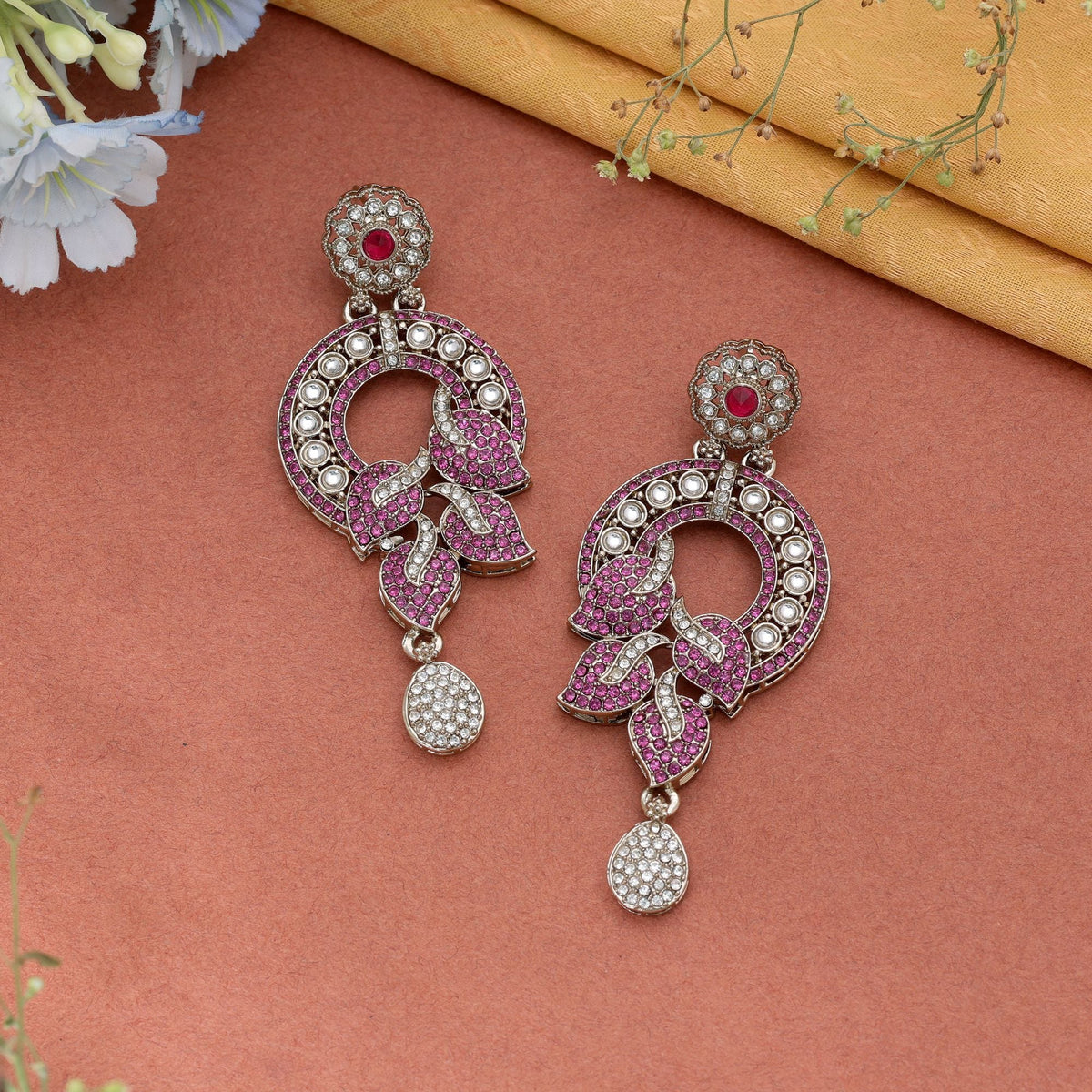 Light Pink Color Turkish Kundan Traditional Earrings For Women