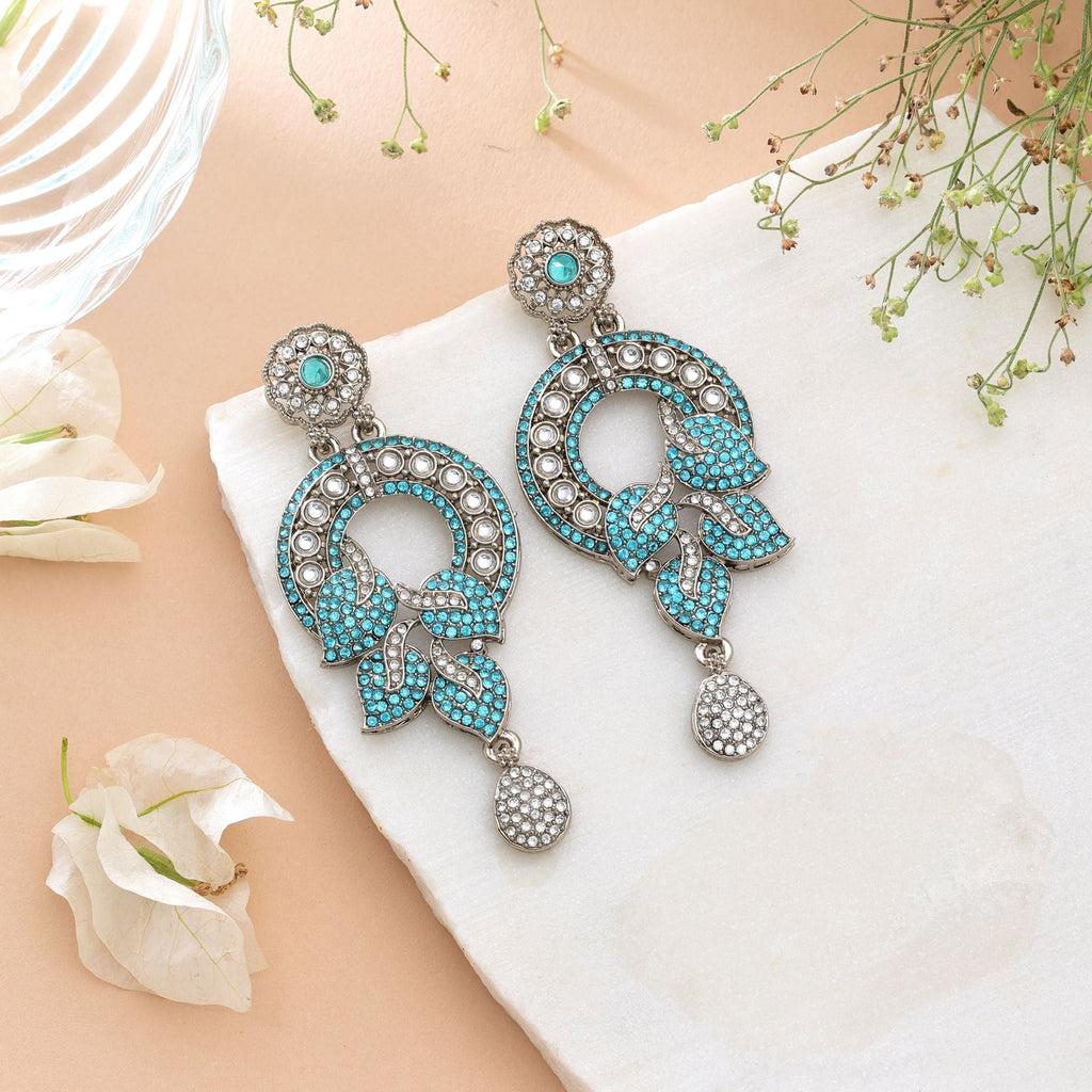 Rama Green Color Turkish Kundan Bridal Earrings For Women