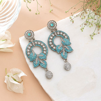 Rama Green Color Turkish Kundan Bridal Earrings For Women