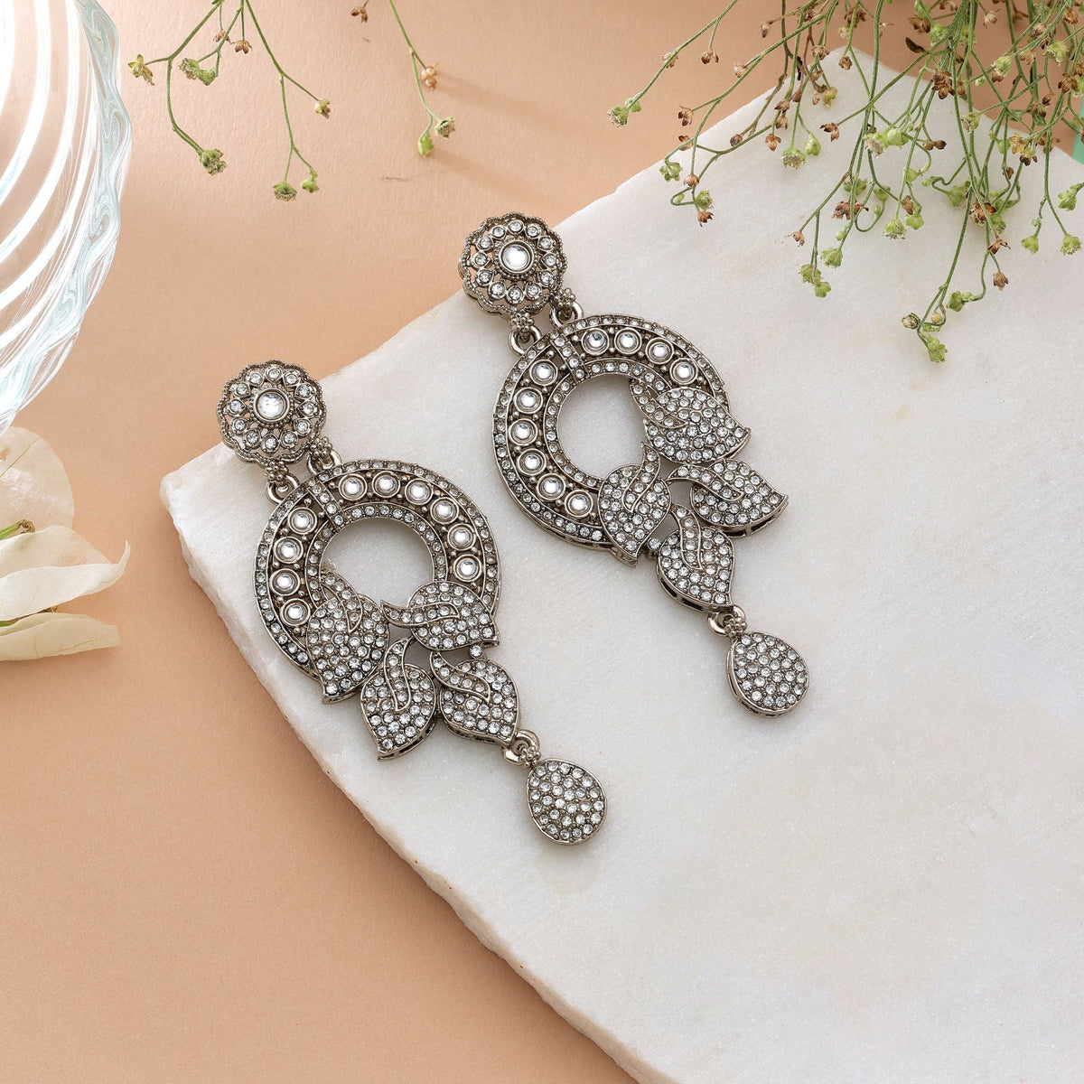 Green Color Turkish Kundan Bridal Earrings For Women