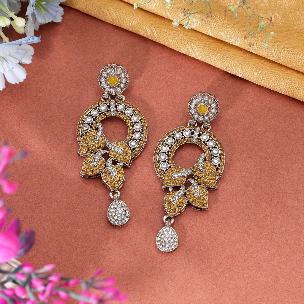 Yellow Color Turkish Kundan Earrings For Women