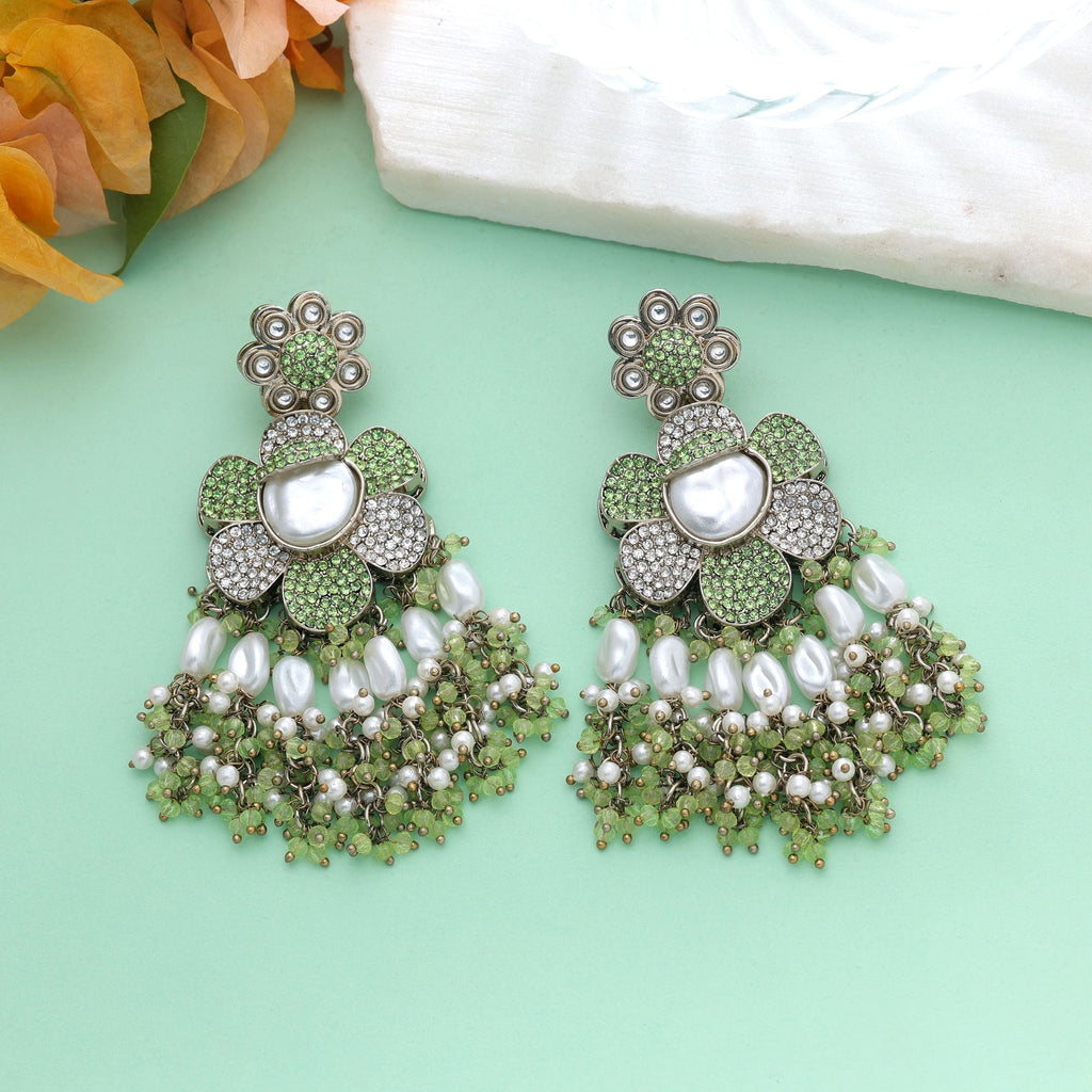 Light Green Color Turkish Kundan Traditional Earrings For Women