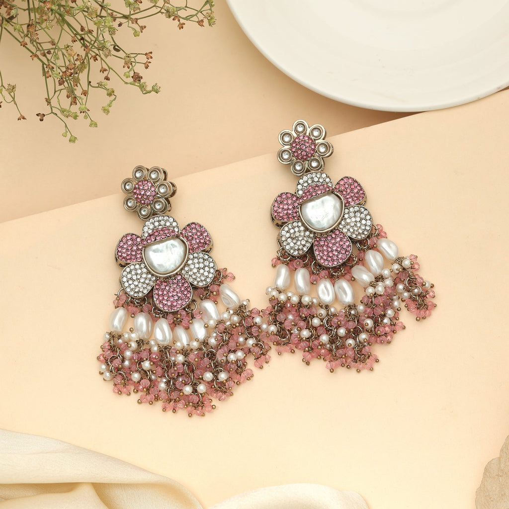 Cute Soft Light Pink Color Turkish Kundan Earrings For Girls Outfits