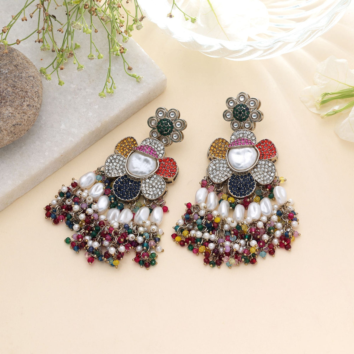 Multi Color Turkish Kundan Traditional Earrings For Women