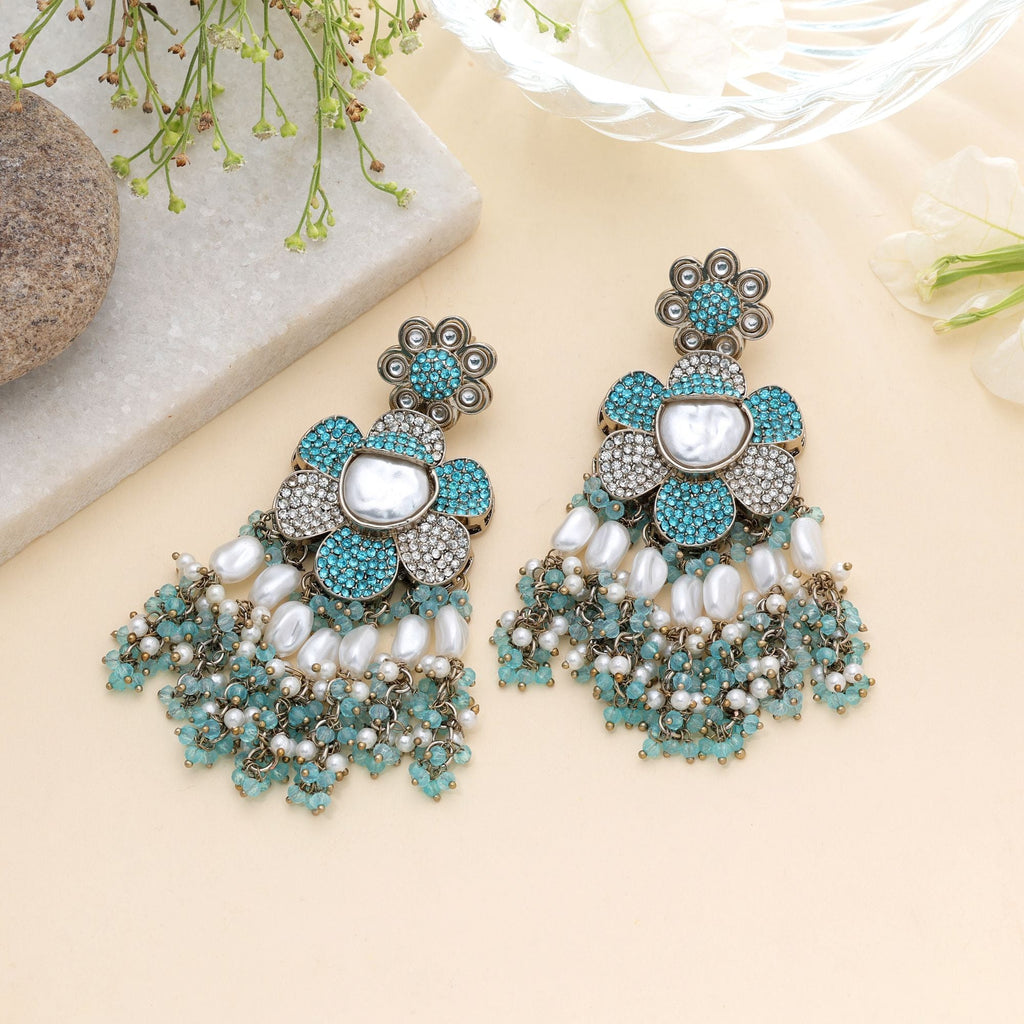 Rama Green Color Turkish Kundan Earrings For Women
