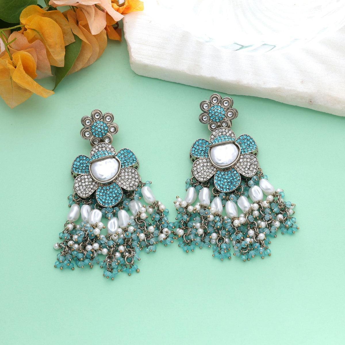 Rama Green Color Turkish Kundan Earrings For Women