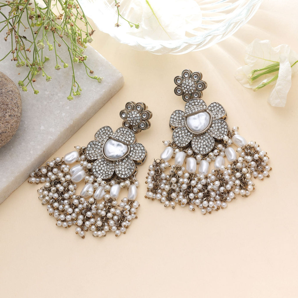 White Color Turkish Kundan Bridal Earrings For Women