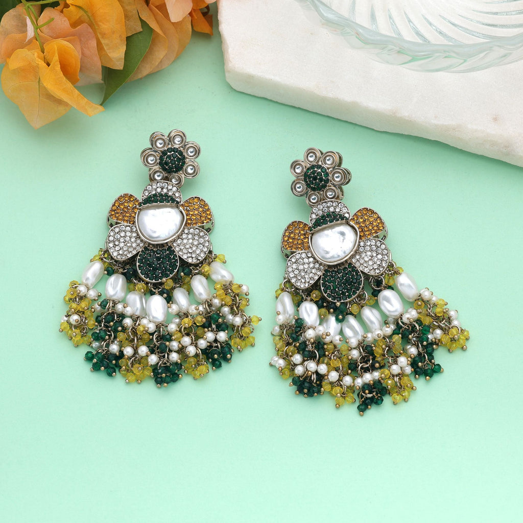Yellow & Green Color Turkish Kundan Traditional Earrings For Women