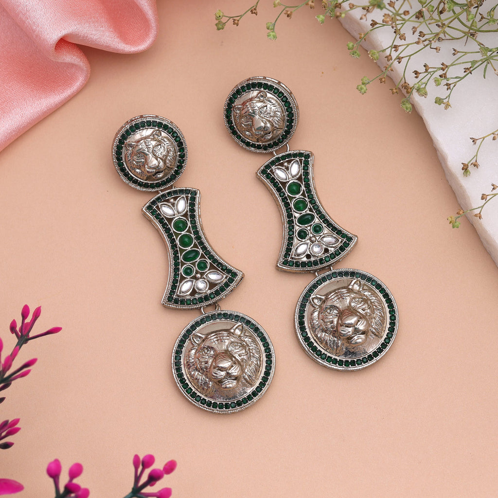 Lush Emerald Green Color Kundan Drop Earrings For Traditional Celebration Outfits