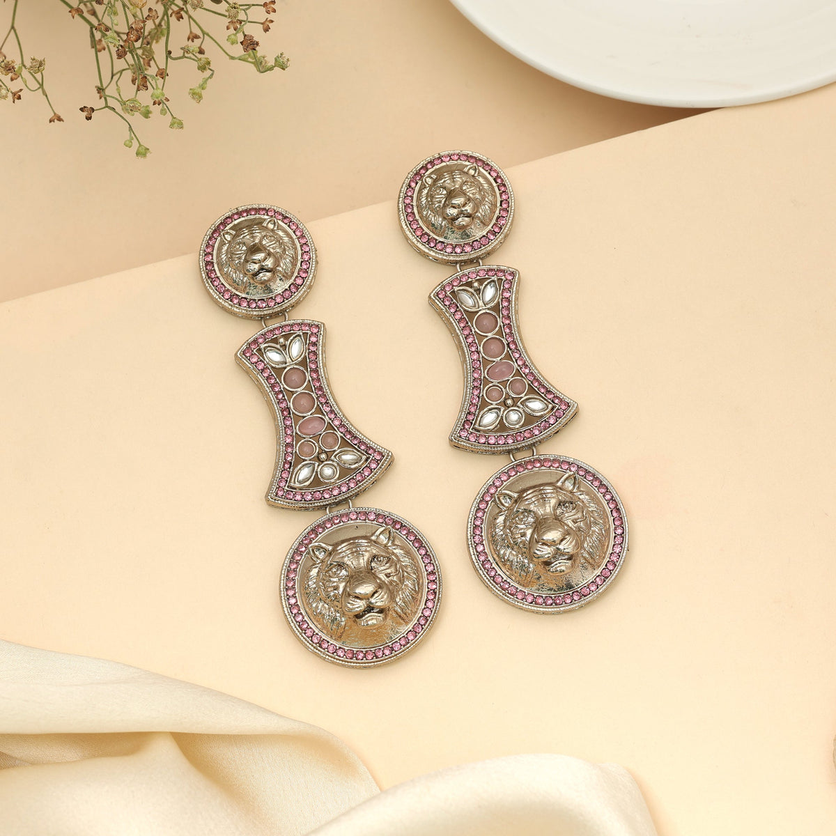 Soft Light Pink Color Kundan Drop Earrings For Delicate Ethnic Dress