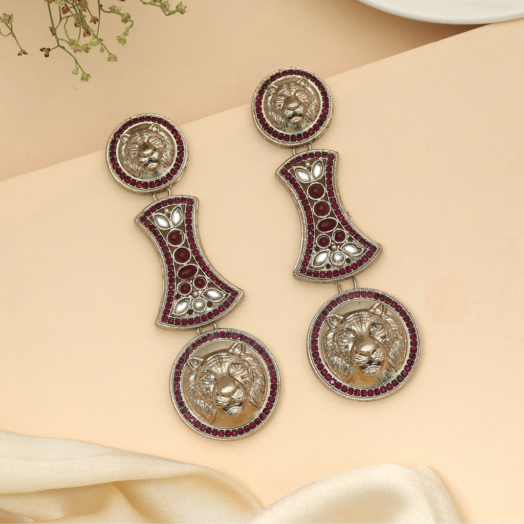 Deep Maroon Color Kundan Chandbali Earrings For Elegant Wedding Outfits