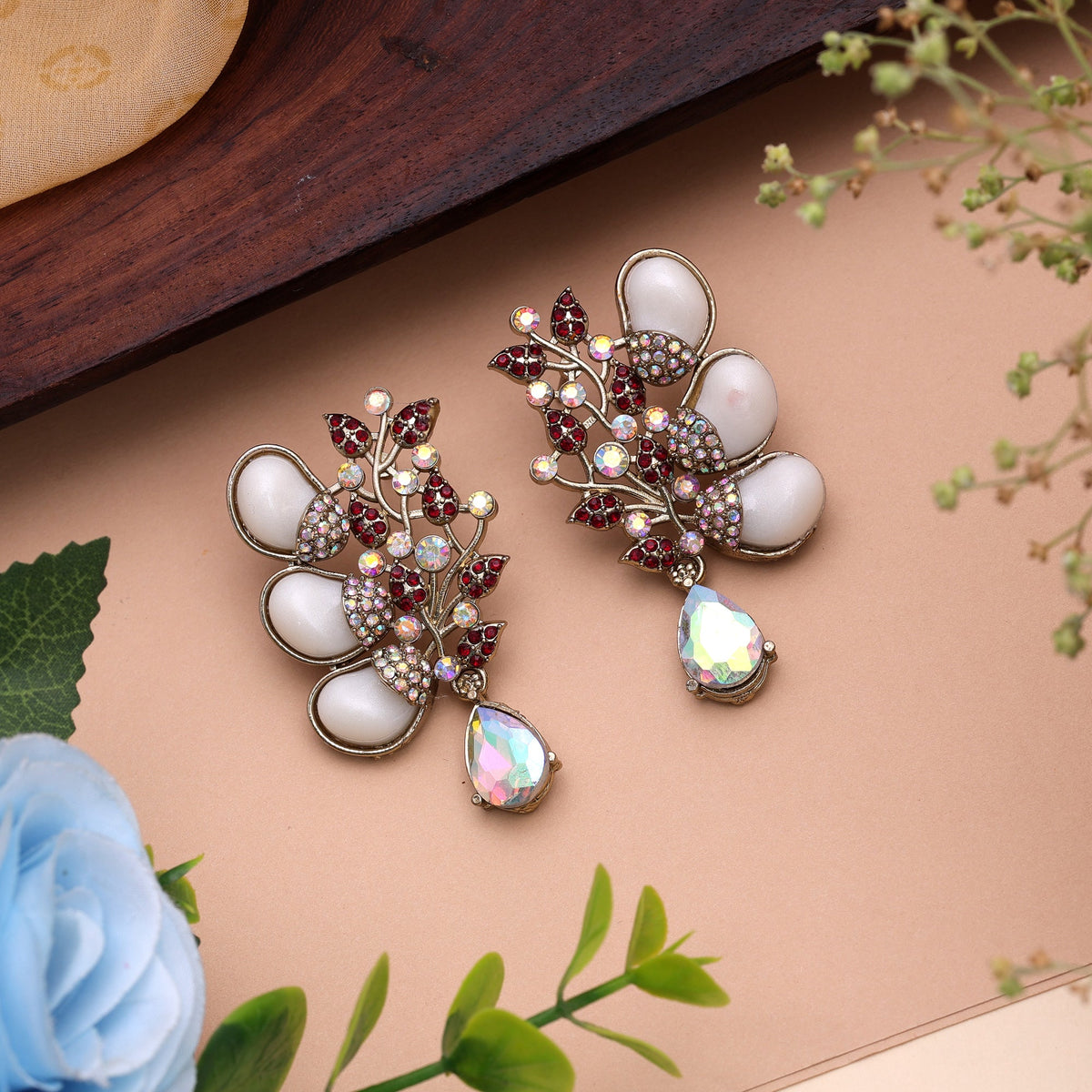 Luxurious Rich Maroon Color Kundan Statement Earrings For Grand Reception Parties