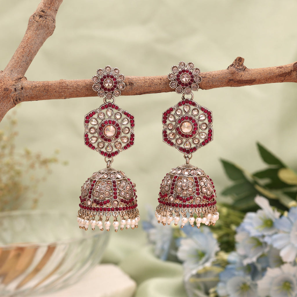 Charming Pink Color Kundan Earrings Jhumka Ideal for Weddings and Festive Styling