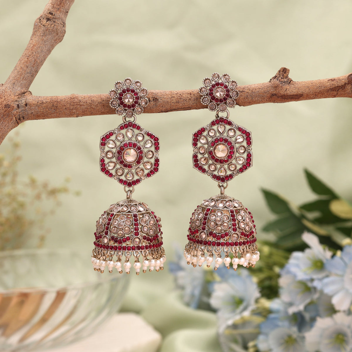Charming Pink Color Kundan Earrings Jhumka Ideal for Weddings and Festive Styling