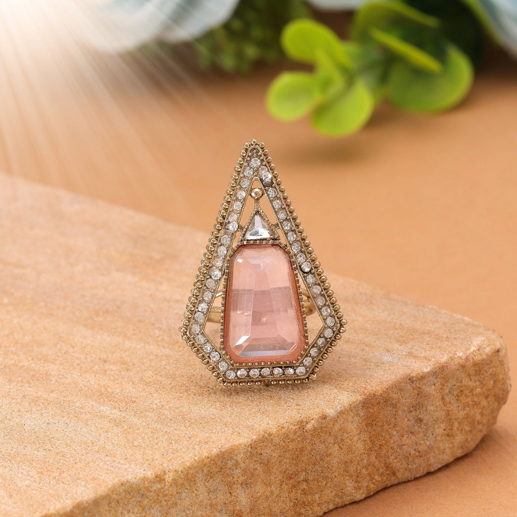 Light Pink Color Party Wear Kundan Women's Ring