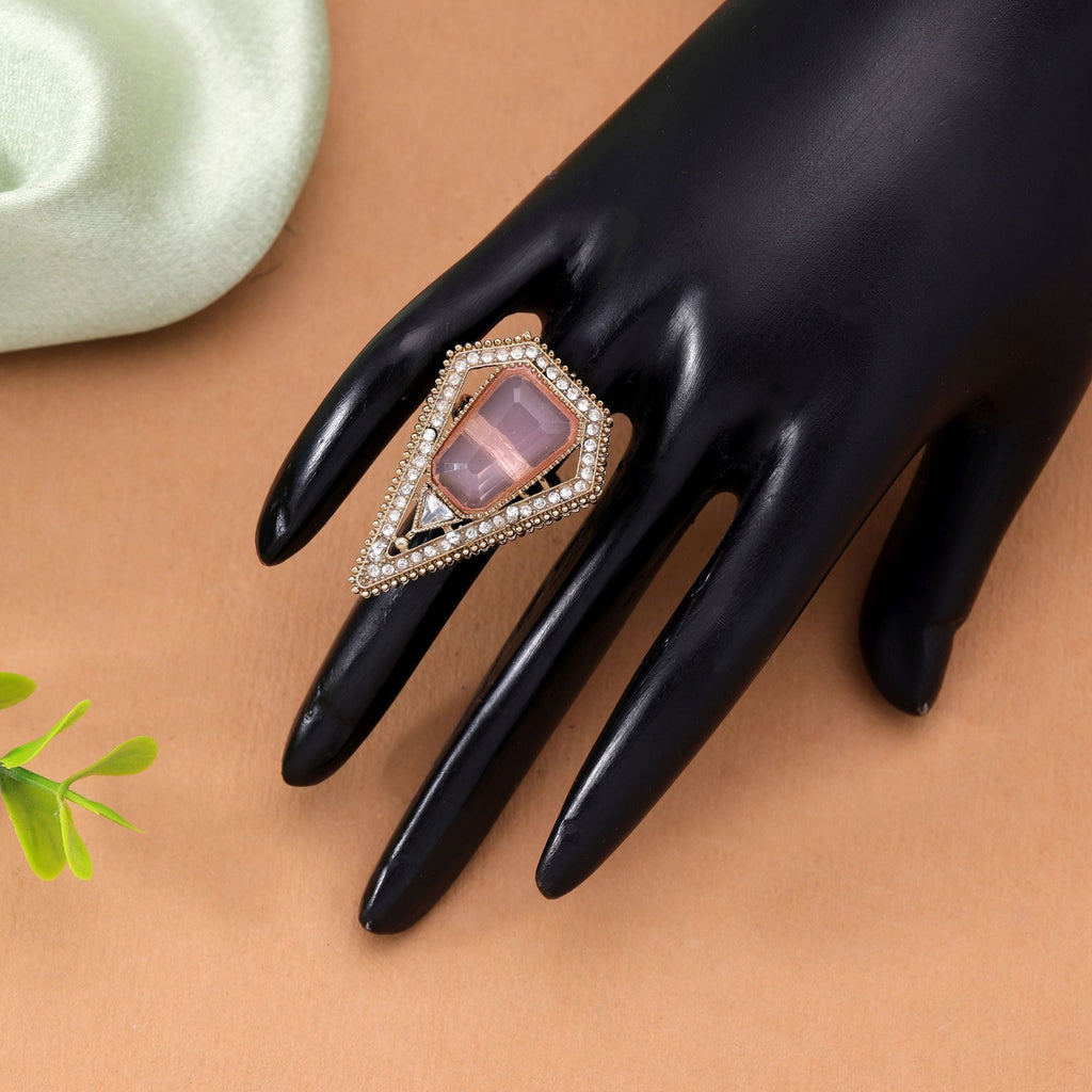 Light Pink Color Party Wear Kundan Women's Ring