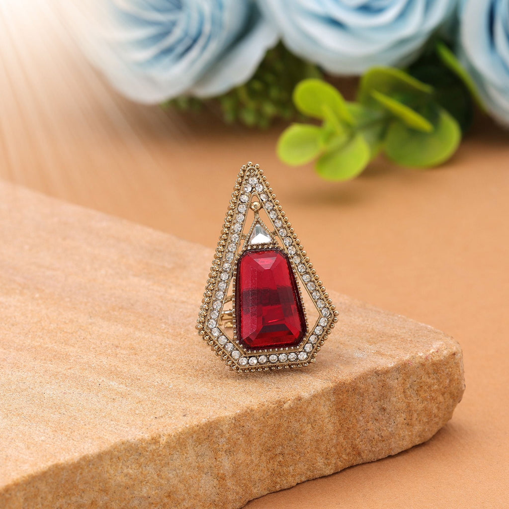 Red Color Traditional Kundan Women's Ring