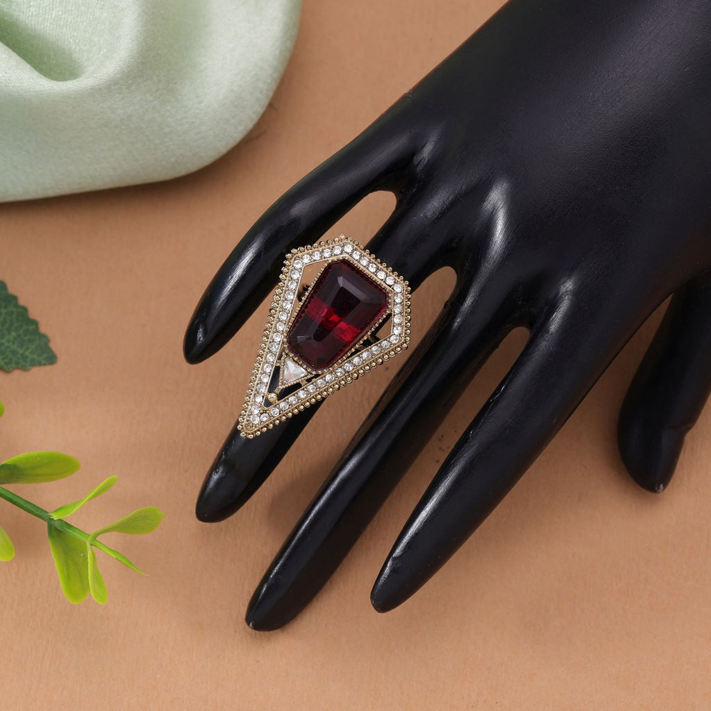 Red Color Traditional Kundan Women's Ring