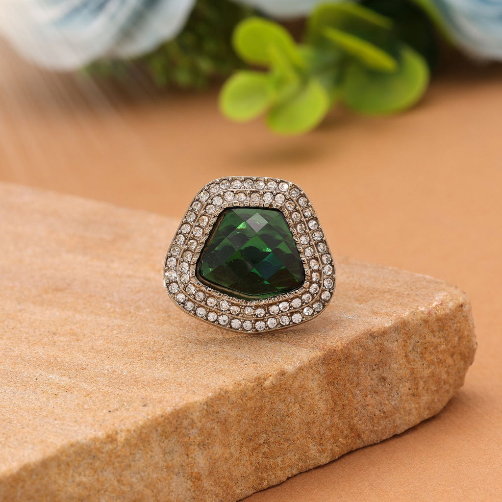 Traditional Green Color Stone Ring For Women