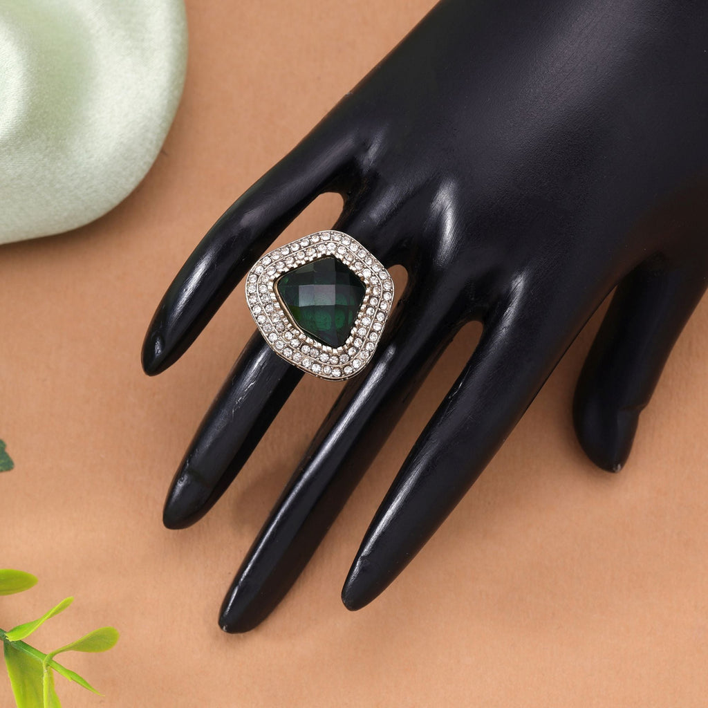 Traditional Green Color Stone Ring For Women