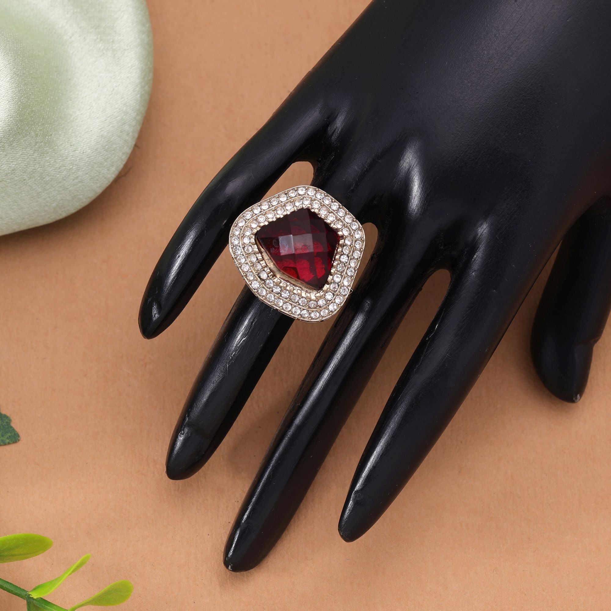 Red Color Traditional Stone Women's Ring