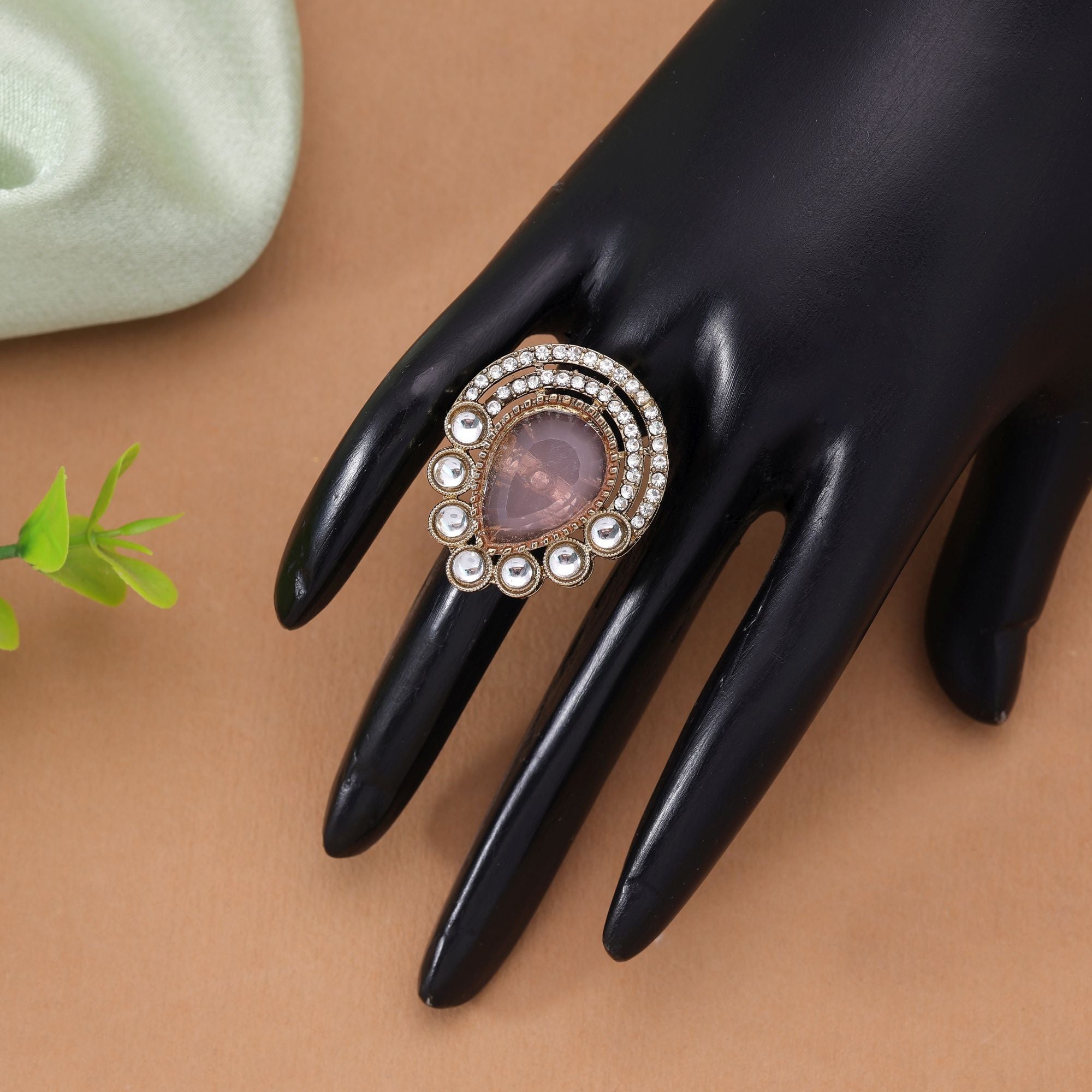 Light Pink Color Wedding Kundan Women's Ring