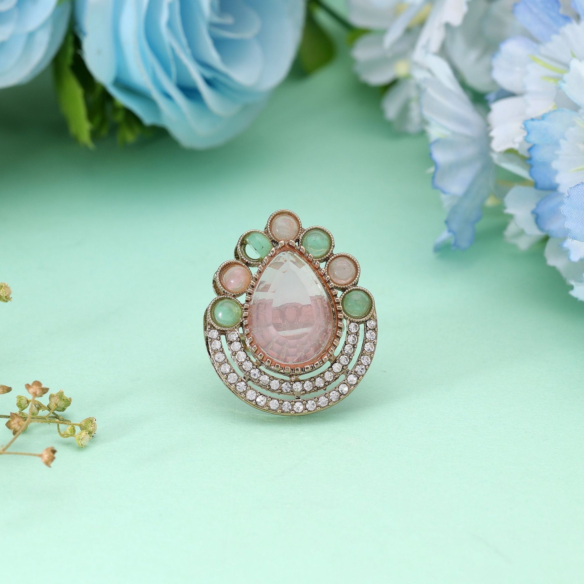 Traditional Designer Multi Color Kundan Ring For Women