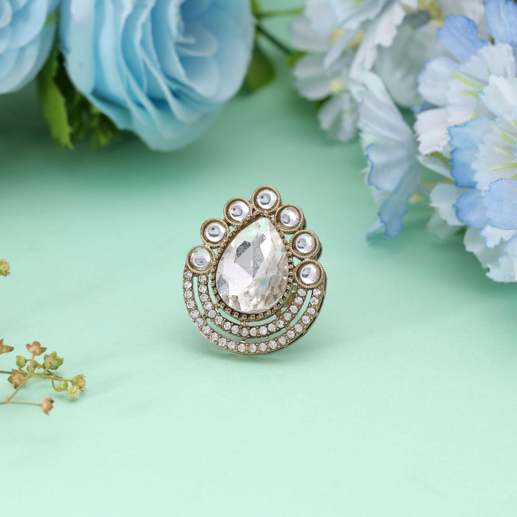 Handmade White Color Ethnic Kundan Women's Ring