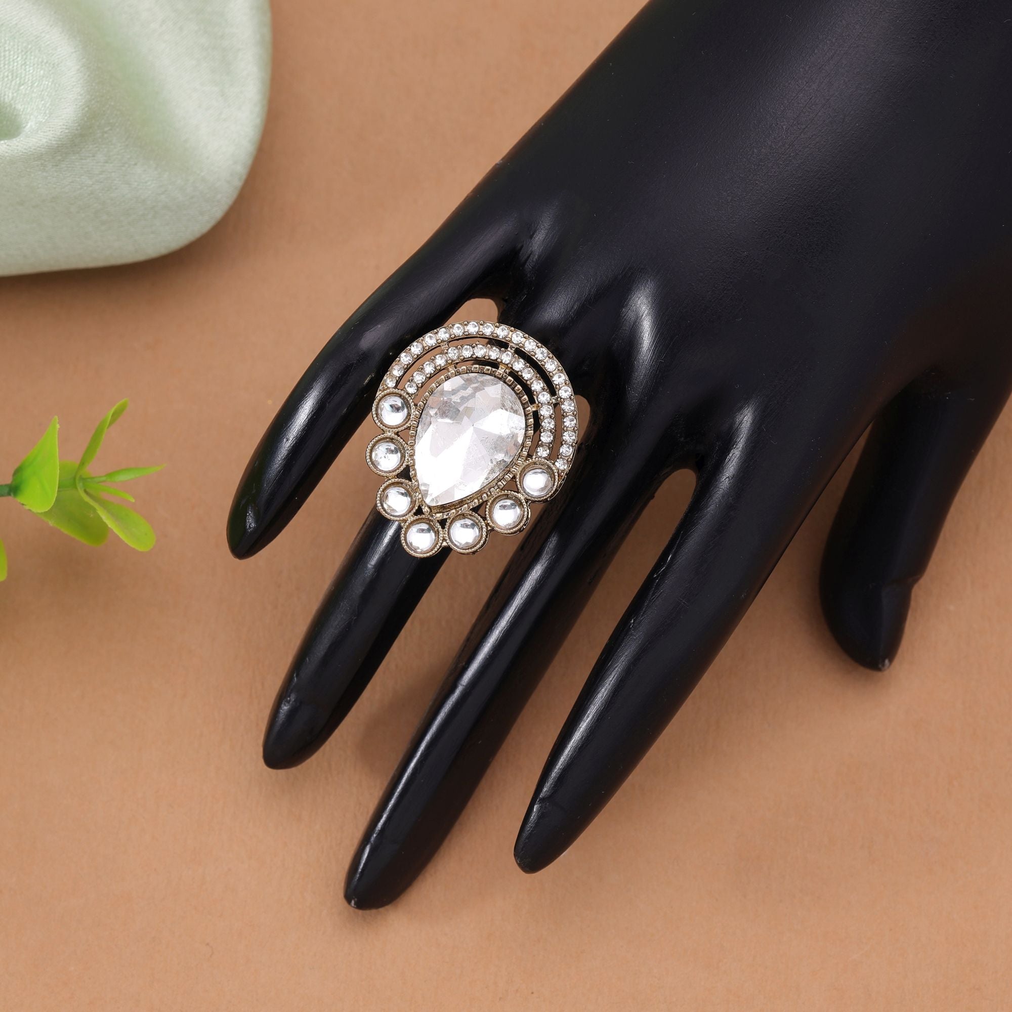 Handmade White Color Ethnic Kundan Women's Ring
