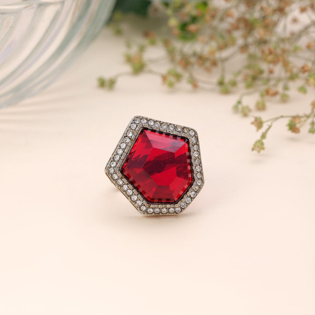 Elegant Handmade Red Color Crystal Stone Ring