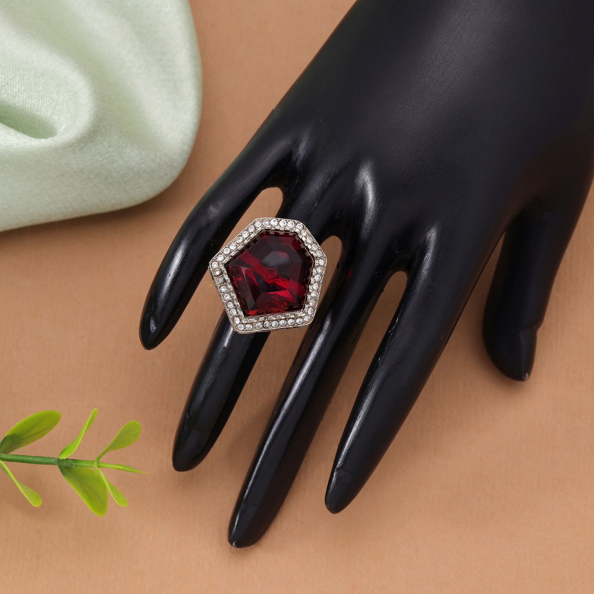 Elegant Handmade Red Color Crystal Stone Ring