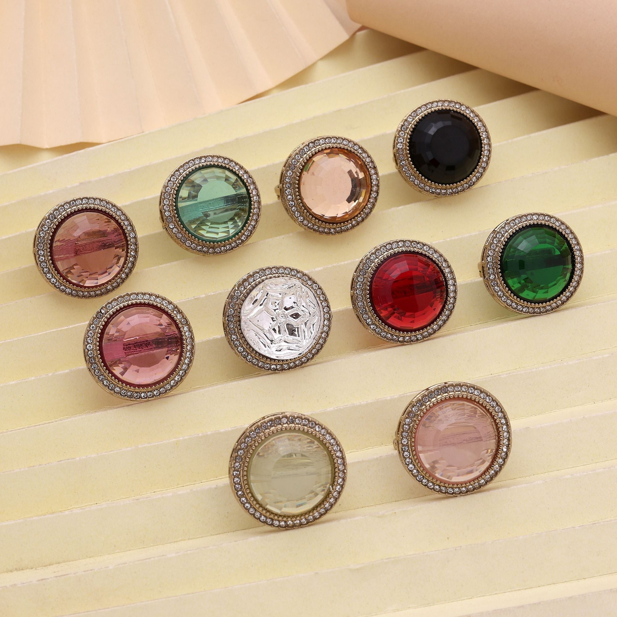 Assorted Color Combo Of 10 Pieces Kundan Rings (FNKDR105CMB)