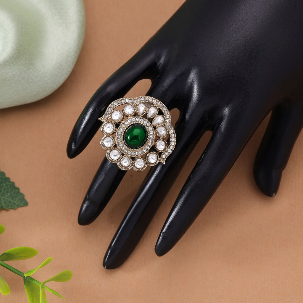 Green Color Handmade Kundan Women's Ring