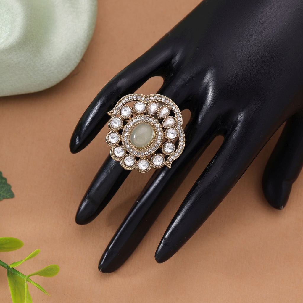 Traditional Crafted Light Yellow Color Kundan Ring