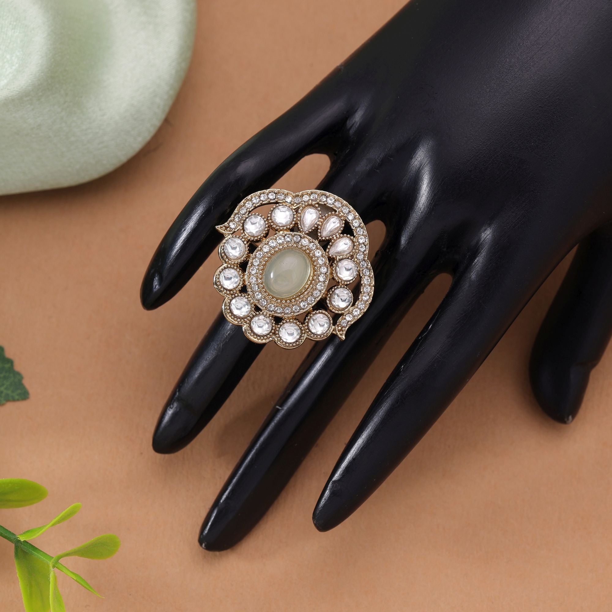 Traditional Crafted Light Yellow Color Kundan Ring