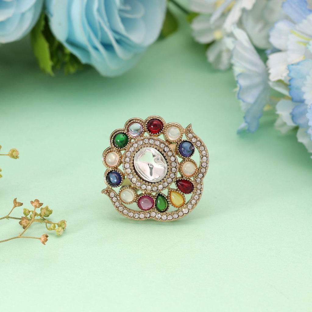Multi Color Designer Kundan Women's Ring