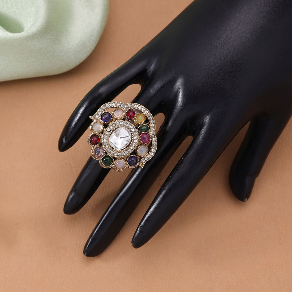 Multi Color Designer Kundan Women's Ring