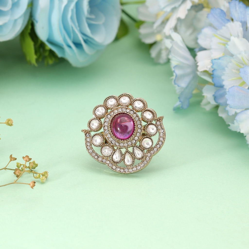 Purple Color Elegant Ethnic Kundan Women's Ring