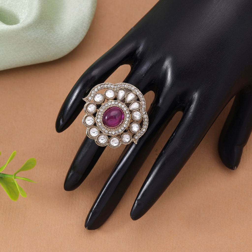 Purple Color Elegant Ethnic Kundan Women's Ring