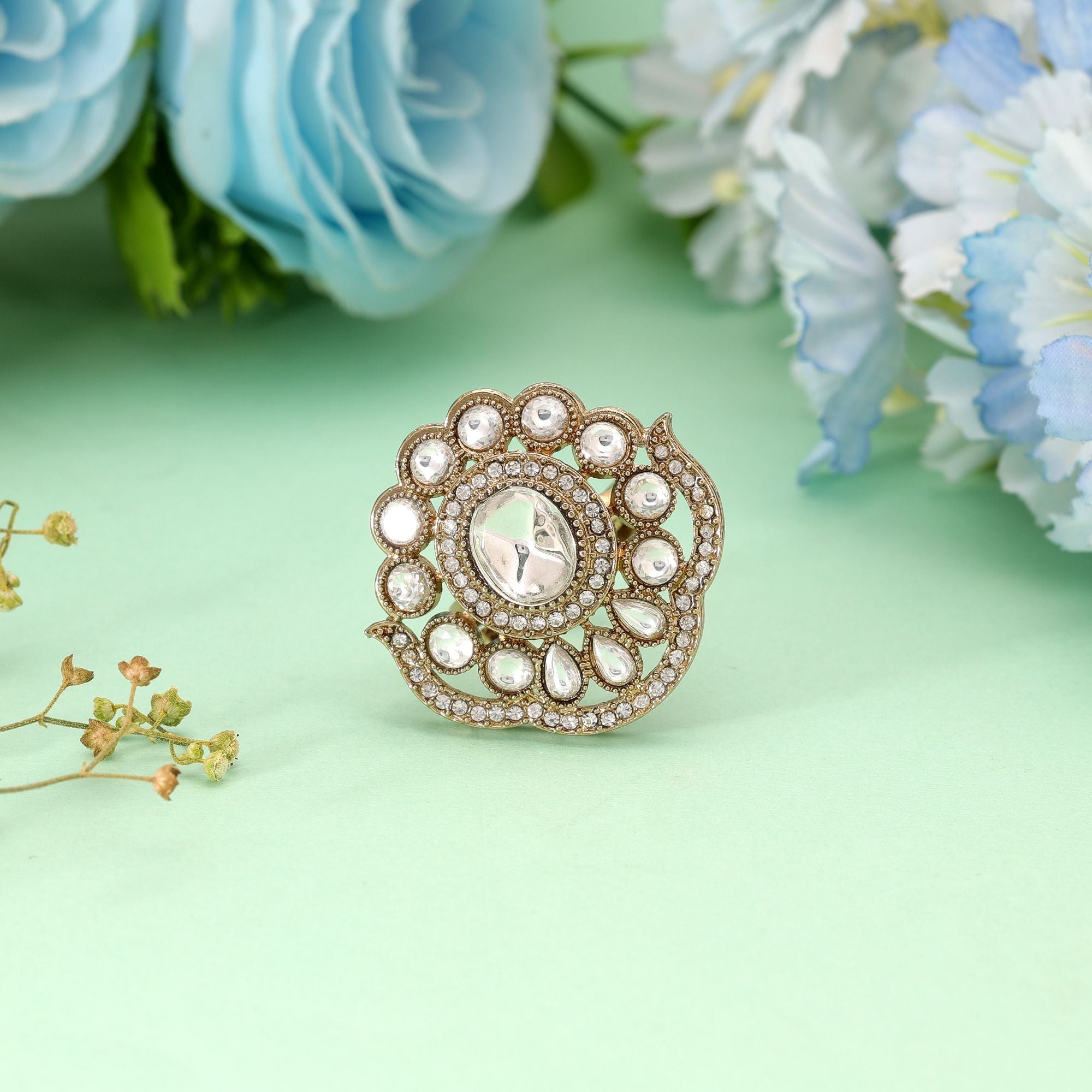 White Color Ethnic Wedding Kundan Women's Ring