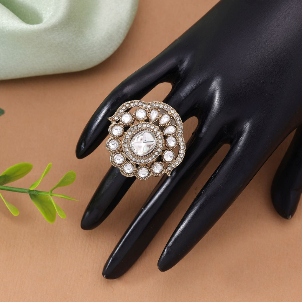 White Color Ethnic Wedding Kundan Women's Ring