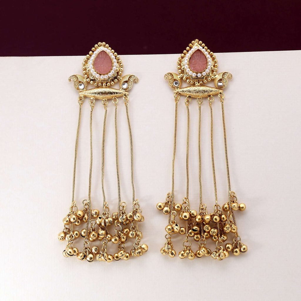 Pink Color Beautiful Designer Long Kashmiri Earrings For Wedding And Traditional Look