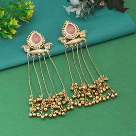 Pink Color Beautiful Designer Long Kashmiri Earrings For Wedding And Traditional Look