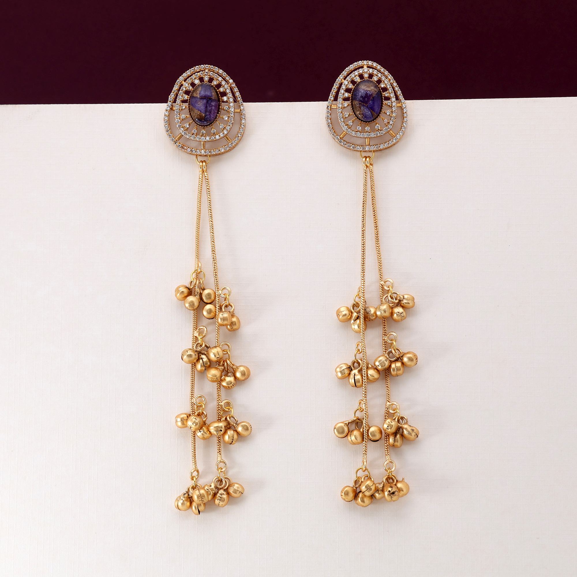 Blue Color Premium Handcrafted Long Kashmiri Earrings For Wedding And Party Outfits