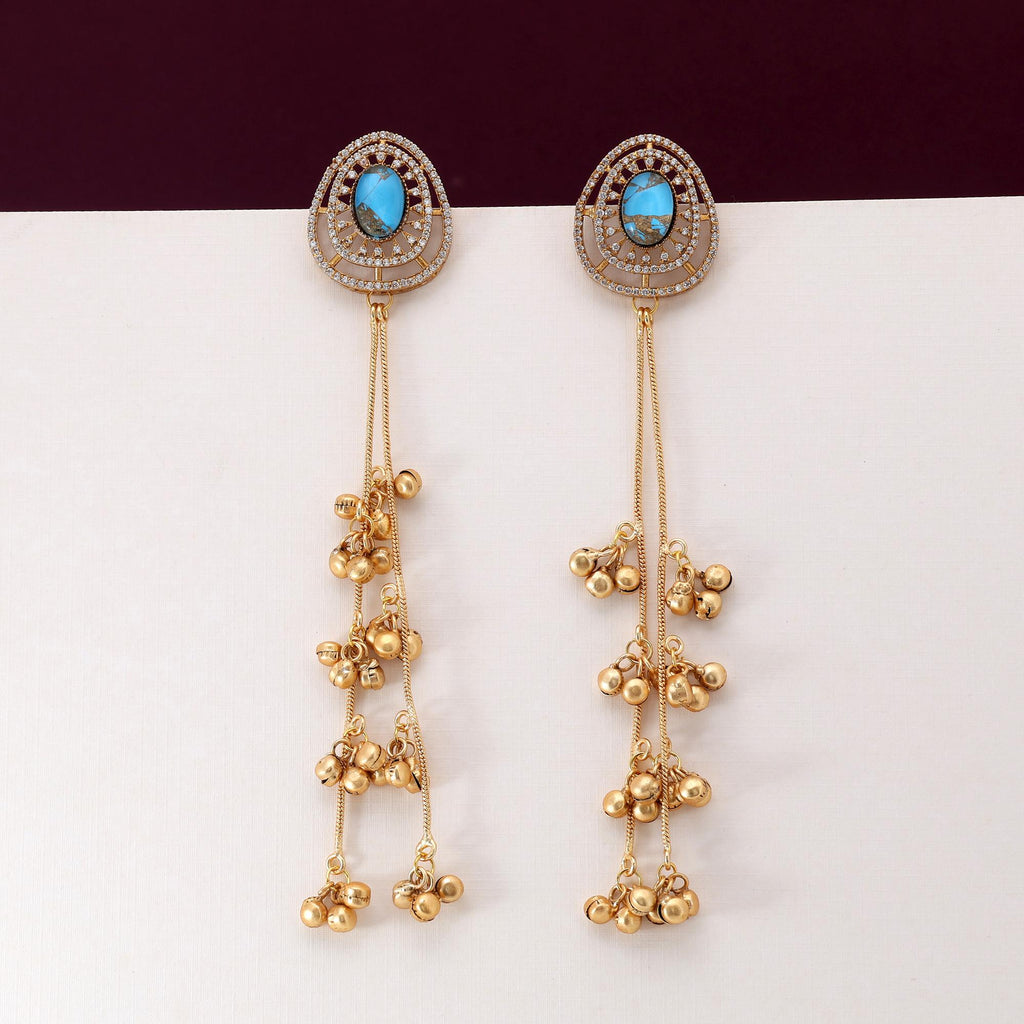 Firozi Color Stunning Handmade Long Kashmiri Earrings For Elegant Ethnic Fashion