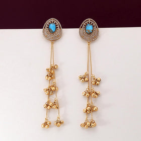 Firozi Color Stunning Handmade Long Kashmiri Earrings For Elegant Ethnic Fashion