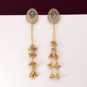 Green Color Antique Style Long Kashmiri Earrings For Traditional And Ethnic Functions