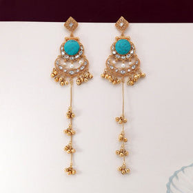 Aqua Green Color Handcrafted Long Kashmiri Earrings For Elegant Party Appearance