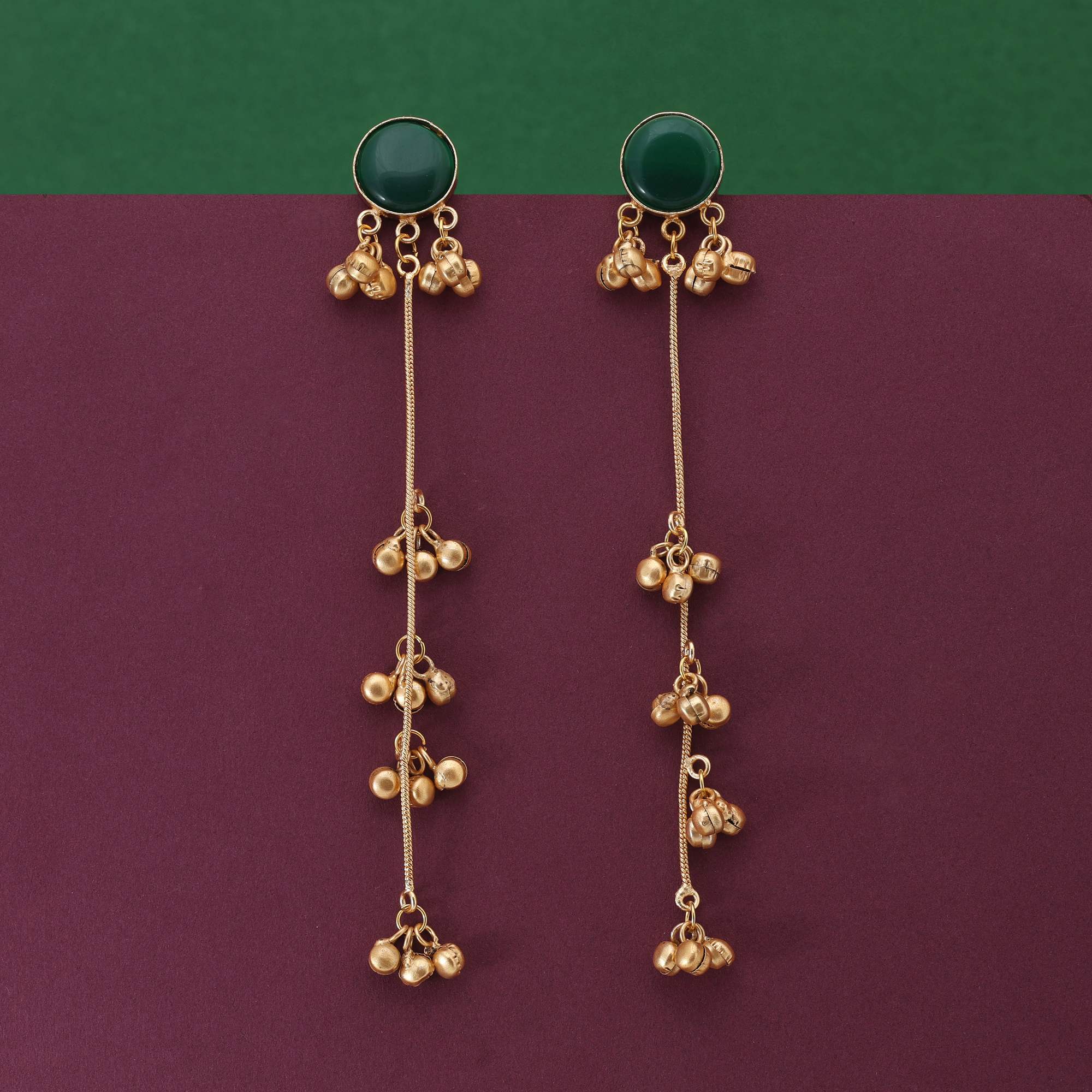 Green Color Festival Wear Elegant Long Kashmiri Earrings For Stylish Outfits