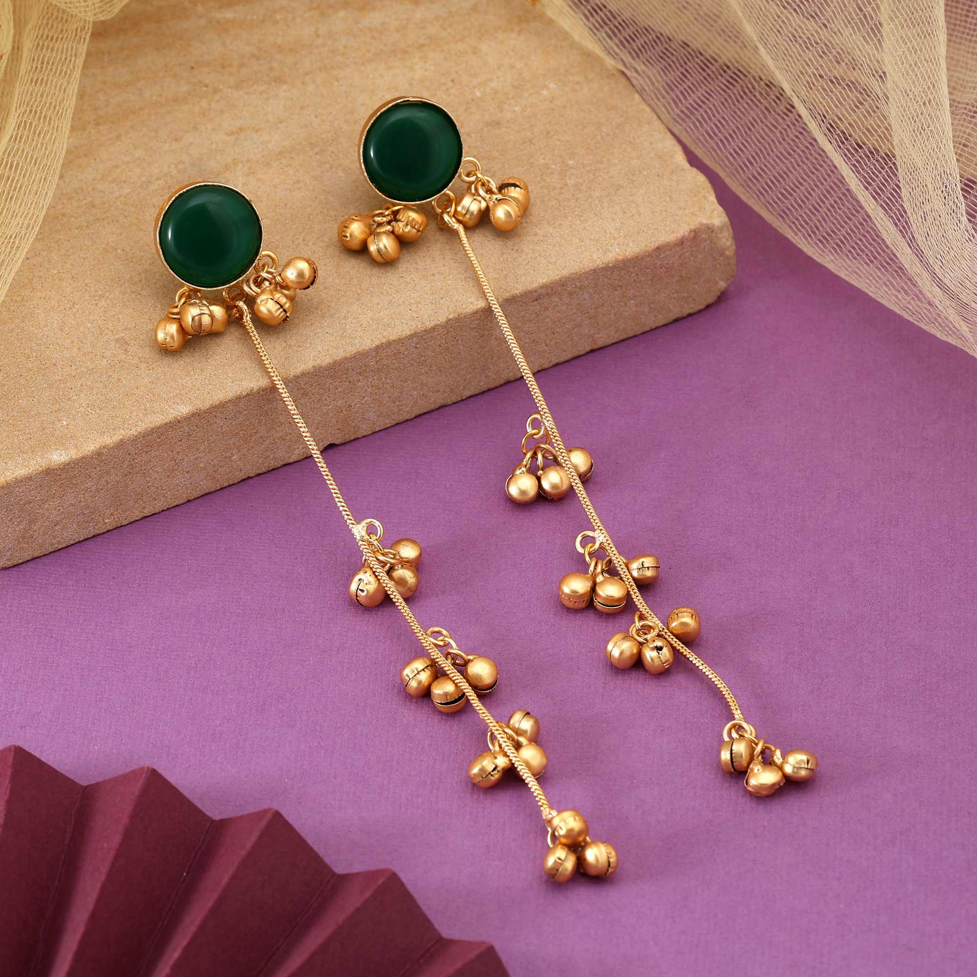 Green Color Festival Wear Elegant Long Kashmiri Earrings For Stylish Outfits